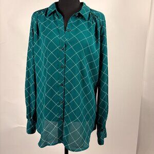 Worthington | Button Down Blouse | XL | Green Check Pattern
